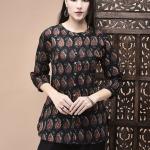 Women Cotton Black Jaipur Motifs Print Tunic