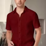 Imported Stylish Self Designed Maroon Popcorn Shirts For Boys And Mens