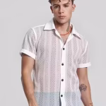 Stylish White Cotton Net Shirt for Men Half Sleeve Shirt for Men

