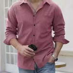 NOOK Men Polo Neck Full Sleeve Self Design Regular Shirt