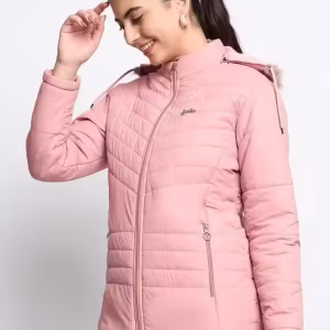 Women's Winter Hooded Puffer Jacket with Zipper Closure