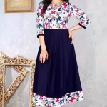 Polyster/Crepe fabric-TITLY ANARKALI Women Printed Anarkali Kurta (Dark Blue) | Stylish Kurti | Fancy Kurti | Woman Kurti | Girls Kurti |