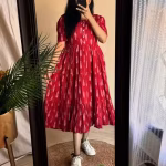 Ikkat Printed Flared gown For Women's || handblock Women's Kurti || Women's Fancy Kurti || Women's cotton Kurti || Women's Stylish 3/4 sleeves Kurti || summer wear || festive wear