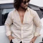 Men's striped Regular Spread Collar yellow Shirts